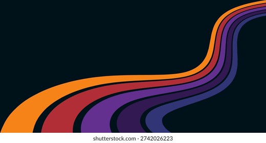 Abstract background of rainbow groovy Wavy Line design in 1970s Hippie Retro style. Vector pattern ready to use for cloth, textile, wrap and other.
