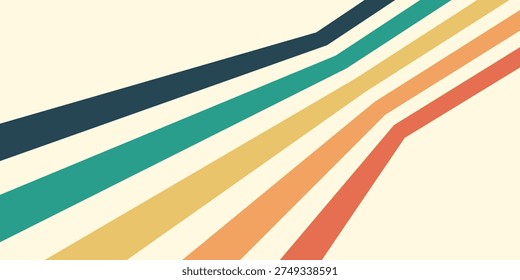 Abstract background of rainbow groovy Wavy Line design in 1970s Hippie Retro style. Vector pattern ready to use for cloth, textile, wrap and other.