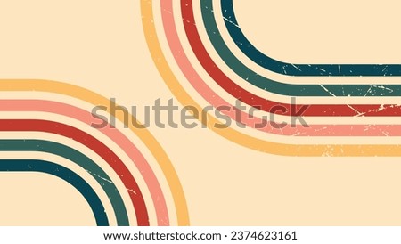  Abstract background of rainbow groovy Wavy Line design in 1970s Hippie Vintage Retro style. Old Vintage Retro background, Vector pattern, Vector vintage pattern, Vintage 70s colorful lines background