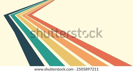 Abstract background of rainbow groovy Wavy Line design in 1970s Hippie Retro style. Vector pattern ready to use for cloth, textile, wrap and other.
