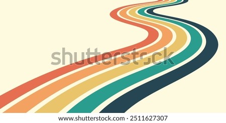 Abstract background of rainbow groovy Wavy Line design in 1970s Hippie Retro style. Vector pattern ready to use for cloth, textile, wrap and other.