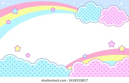 Fondo abstracto con arco iris, estrellas, nubes. Fondo abstracto con estrellas pequeñas. Decoración de banderas con la temática Lol sorprende el estilo de muñecas de chicas. Plantilla de tarjeta de invitación