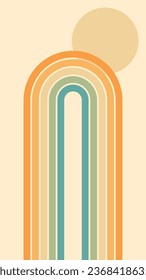 Abstract background of rainbow and sun groovy Wavy Lines design in 1970s Hippie Retro style. Vector pattern ready to use for cloth, textile, wrap and other.