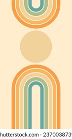 Resumen del fondo del diseño de líneas onduladas arcoiris y solares en estilo Hippie Retro de los años 70. Patrón vectorial listo para usar para tela, textil, envoltura y otros.