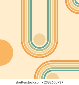 Abstract background of rainbow and sun groovy Wavy Lines design in 1970s Hippie Retro style. Vector pattern ready to use for cloth, textile, wrap and other.