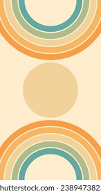 Abstract background of rainbow and sun groovy Wavy Lines design in 1970s Hippie Retro style. Vector pattern ready to use for cloth, textile, wrap and other.