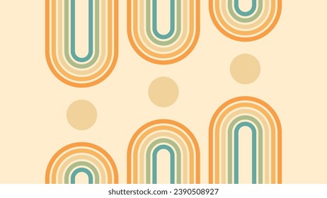 Abstract background of rainbow and sun groovy Wavy Lines design in 1970s Hippie Retro style. Vector pattern ready to use for cloth, textile, wrap and other.