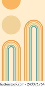 Abstract background of rainbow and sun groovy Wavy Lines design in 1970s Hippie Retro style. Vector pattern ready to use for cloth, textile, wrap and other.