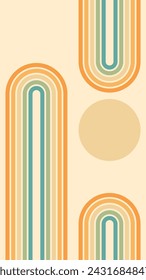 Abstract background of rainbow and sun groovy Wavy Lines design in 1970s Hippie Retro style. Vector pattern ready to use for cloth, textile, wrap and other.
