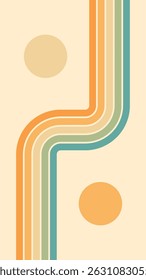 Fundo abstrato de arco-íris e sol groovy Wavy Lines design em 1970 estilo Hippie Retro. Padrão de vetor pronto para usar para tecido, tecido, envoltório e outros.