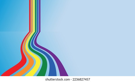 Abstract background with rainbow. Volumetric colored wave stripes on a blue background. Vector illustration