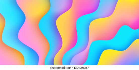 Abstract background with rainbow wave and liquid neon shapes composition. Gradient fluid abstract background template, vector illustration. Design presentation, poster layout, banner.