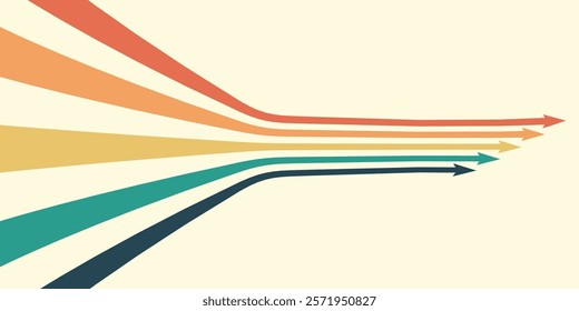 Abstract background with rainbow wavy design in 1970s retro hippie style. Vector pattern ready to use for fabric, textile, packaging and more.