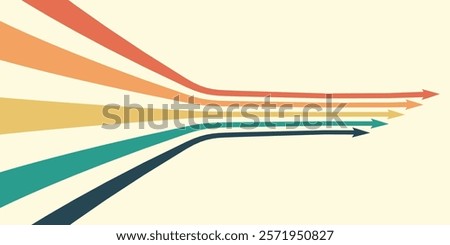 Abstract background with rainbow wavy design in 1970s retro hippie style. Vector pattern ready to use for fabric, textile, packaging and more.