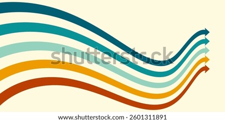 Abstract background with rainbow wavy design in 1970s retro hippie style. Vector pattern ready to use for fabric, textile, packaging and more.