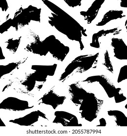Abstract background with random brush strokes. Modern trendy design. Hand drawn black ink, paint smears surface print. Freehand artistic texture background. Vector dry brush texture.