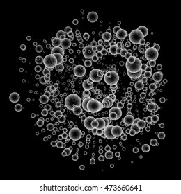 Abstract background with random, chaos realistic white glance spheres, balls, blobs for design concepts, wallpapers, presentations, web, prints. 3D render design. Vector illustration.