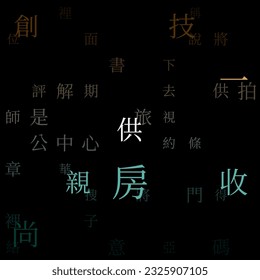 Abstract Background. Random Characters of Chinese Traditional Alphabet. Gradiented matrix pattern. Brown blue green color theme backgrounds. Tileable horizontally. Creative vector illustration.