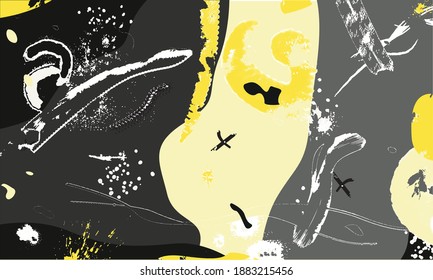 Abstract background with random shapes in black, gray, and yellow