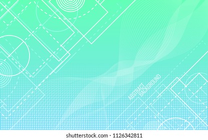 Abstract background. Random white lines and shapes. Geometric backdrop. Trendy gradient background. Circles and waves. Vector illustration.