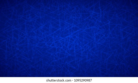 Abstract background of randomly arranged contours of triangles in blue colors.