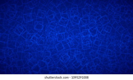 Abstract background of randomly arranged contours of squares in blue colors.