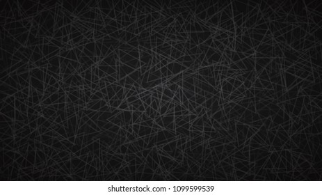 Abstract background of randomly arranged contours of triangles in black colors.