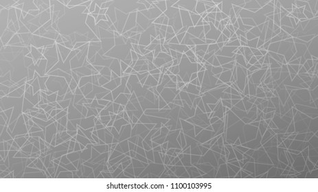 Abstract background of randomly arranged contours of stars in gray colors.
