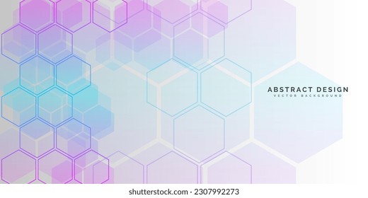 Abstract background of randomly assembled hexagonal shapes in purple and blue colors. Technology futuristic. Vector illustration.