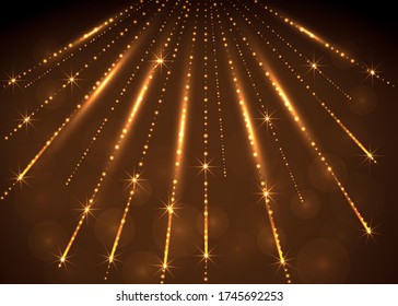 Abstract Background with rays  of golden sparkles glitter.  Vector illustration.