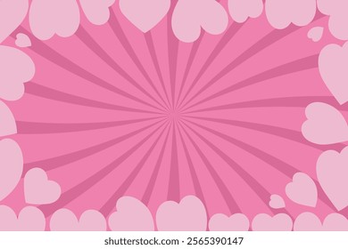 Abstract background of rays and hearts for Valentine's Day. Festive frame.