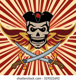 Abstract background with rays and pirate emblem. EPS10