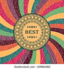 Abstract background with rays with a round label. Grunge style