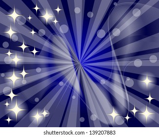 Abstract background with rays and sparkling stars. 10eps. Vector illustration.