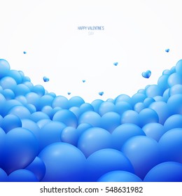 Abstract background with realistic 3D colorful blue romantic valentine hearts on white color. Easy use for greeting card, cover, poster, flyer. Vector illustration.