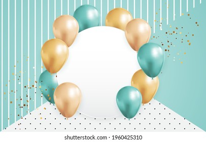 Abstract Background with Realistic Balloons, frame, confetti. Vector Illustration EPS10