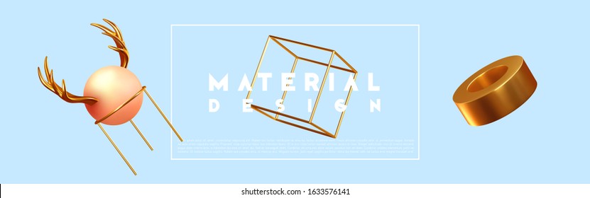Abstract background with realistic geometric objects 3d shape. Designed by Trendy minimal poster. vector illustration