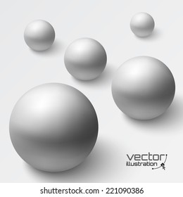 Abstract background with realistic grey spheres. Vector illustration