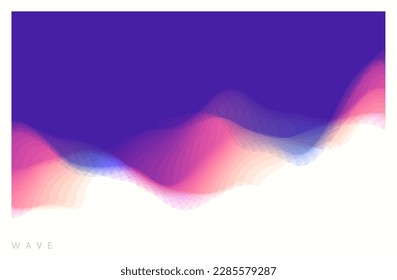 Abstract background. Realistic landscape with waves. Water surface. Mountains. 3D vector illustration for brochure, poster, presentation, flyer, cover or banner.