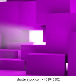 Abstract background with realistic overlapping purple cubes