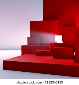 Abstract background with realistic overlapping red cubes