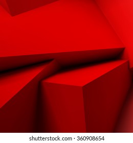 Abstract background with realistic overlapping red cubes