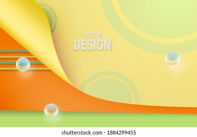 Abstract background in realistic paper style with transparent glass frosted balls. Vector illustration.