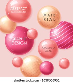 Abstract background, realistic pink sphere 3d design, graphic element, isolated bubble banner, minimal material, modern poster sale vector illustration