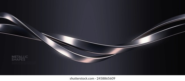 Fondo Abstractas con forma de metal plateado realista. Onda fluida cromada. Formas de platino entrelazadas. Vector 3d diseño de lujo.