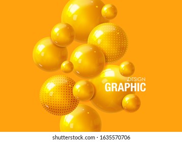 Abstract background, realistic yellow sphere 3d design, graphic element, isolated bubble banner, minimal pattern, vector illustration