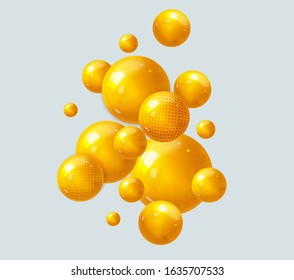 Abstract background, realistic yellow sphere 3d design, graphic element, isolated bubble banner, minimal pattern, modern poster save vector illustration