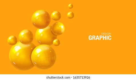 Abstract background, realistic yellow sphere 3d design, graphic element, isolated bubble banner, minimal pattern, modern poster sale vector illustration