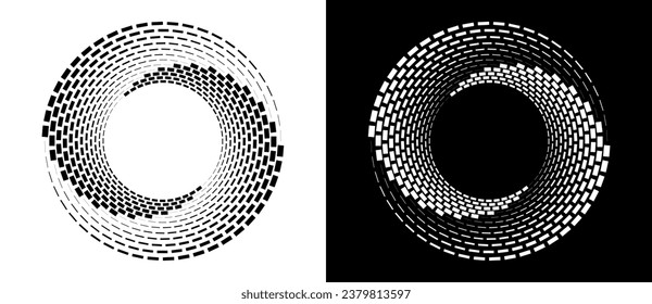 Abstract background with rectangles in circle. Art design spiral as logo or icon. A black figure on a white background and an equally white figure on the black side.