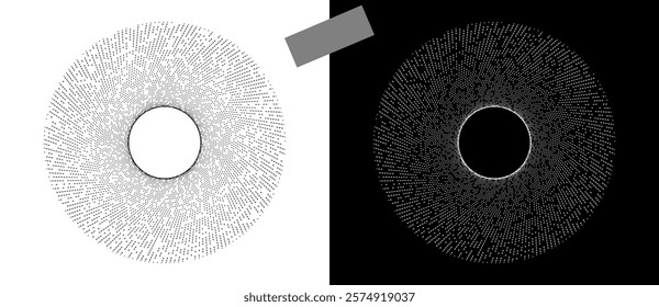 Abstract background with rectangles in circle. Art design spiral as logo or icon. A black figure on a white background and an equally white figure on the black side.